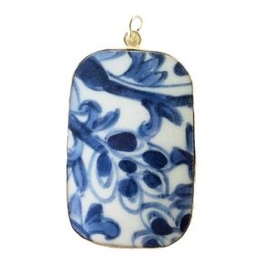Ming Dynasty China Pottery Shard Pendant Blue & White Chinoiserie Focal Jewelry